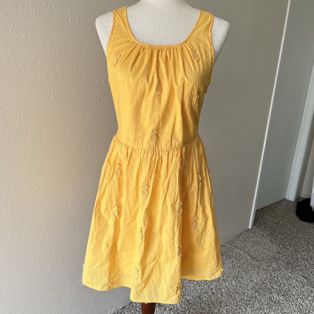 J. Crew Yellow Pinapple Appliqué Cotton Fit & Flare Dress Women’s Size 4